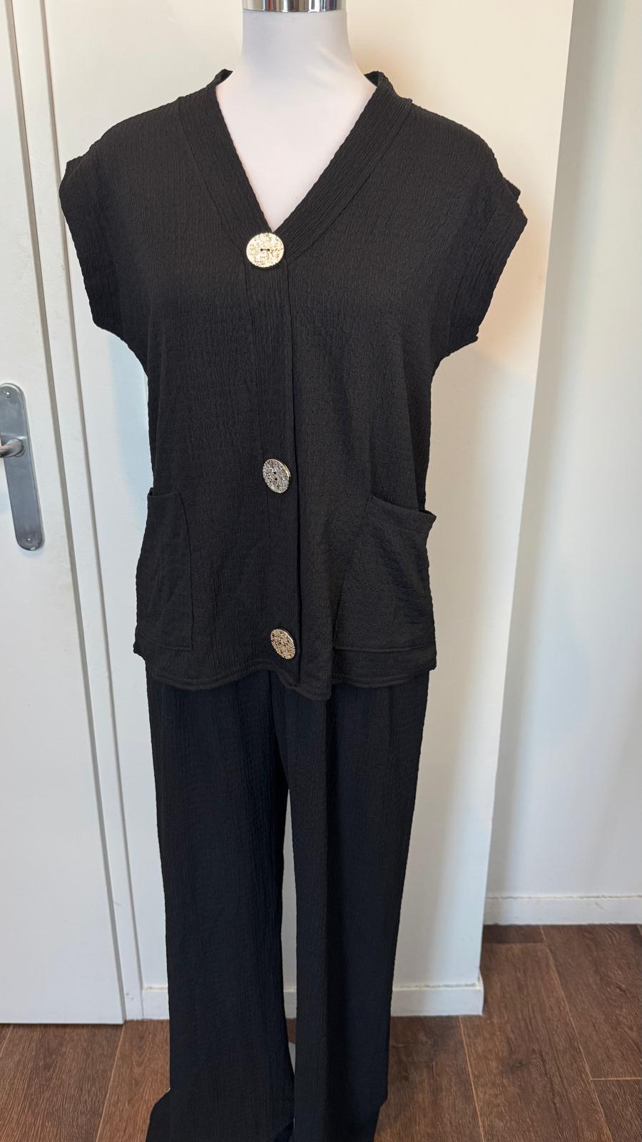 Ensemble fluide noir 2 pieces boutons dorés