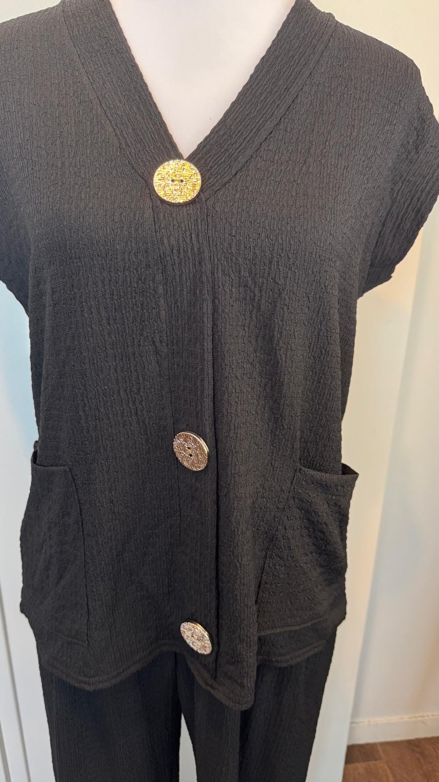 Ensemble fluide noir 2 pieces boutons dorés