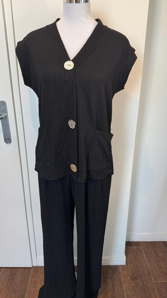 Ensemble fluide noir 2 pieces boutons dorés