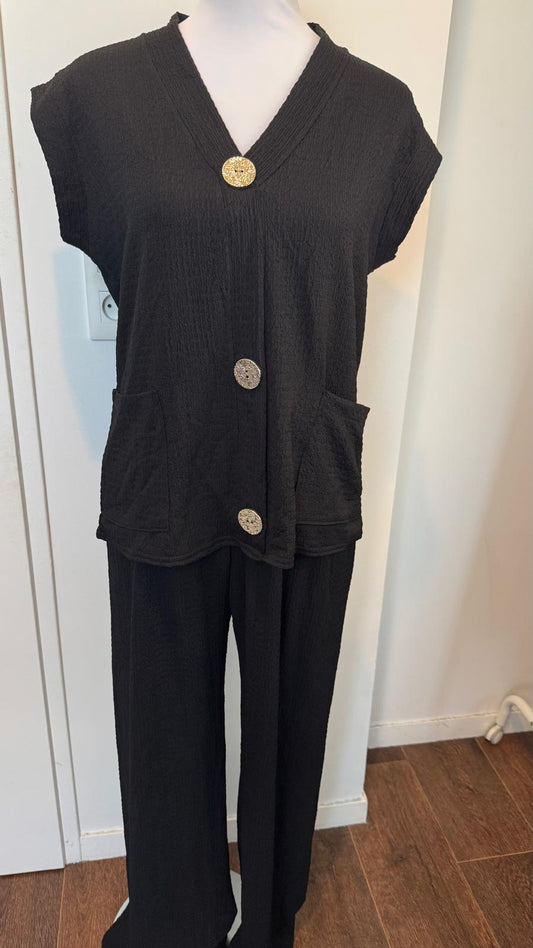 Ensemble fluide noir 2 pieces boutons dorés