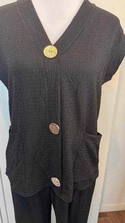 Ensemble fluide noir 2 pieces boutons dorés